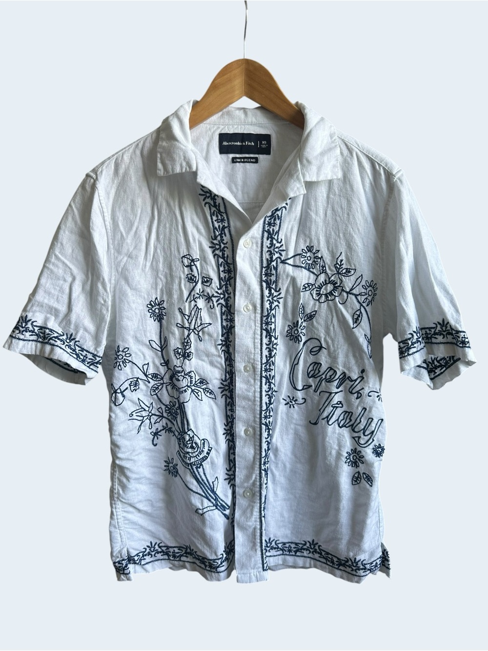 Abercrombie & Fitch XS Capri Italy Embroidered Linen Blend Shirt Mens Resort XS